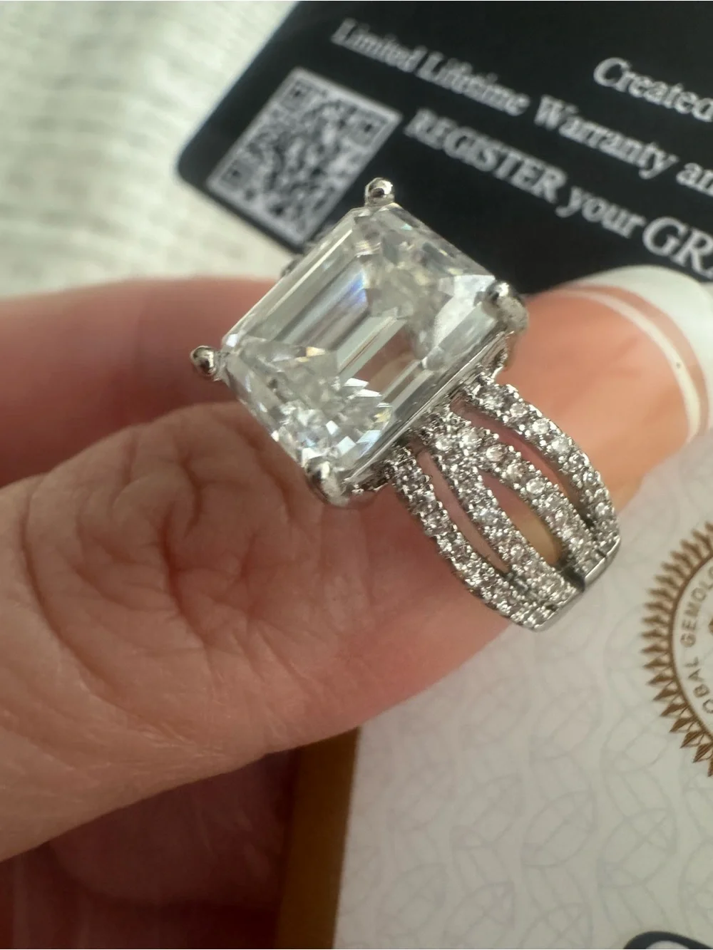 4ct Emerald Cut Moissanite Ring - Size 9